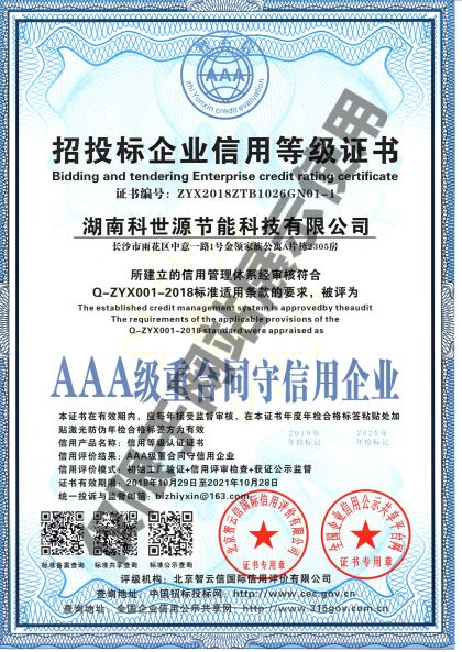 湖南科世源AAA級重合同守信用企業